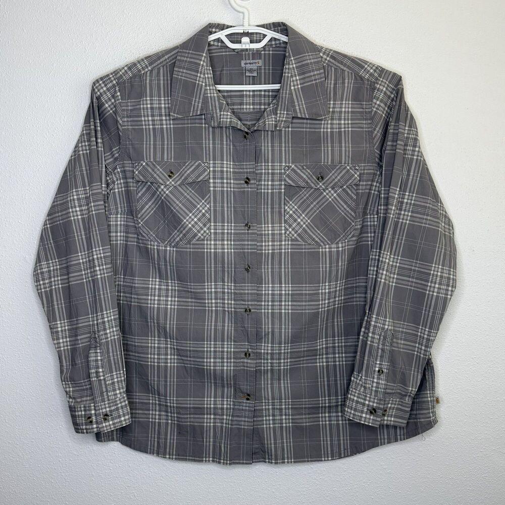 Carhartt Gray Plaid Long Sleeve Button Down Shirt 2X (20W/22W)